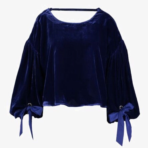Free People Gimme Some Lovin Velvet Blue Top - Picture 4 of 5